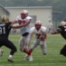 高木のブロックの前に詰める帝京LB#39、 QB#7吉岡絶体絶命。