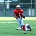 タックルされながらも相手を振り切りエンドゾーンを狙う DB#1鈴木(寛)