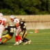 激しいブリッツでサックを受ける QB#5沼野